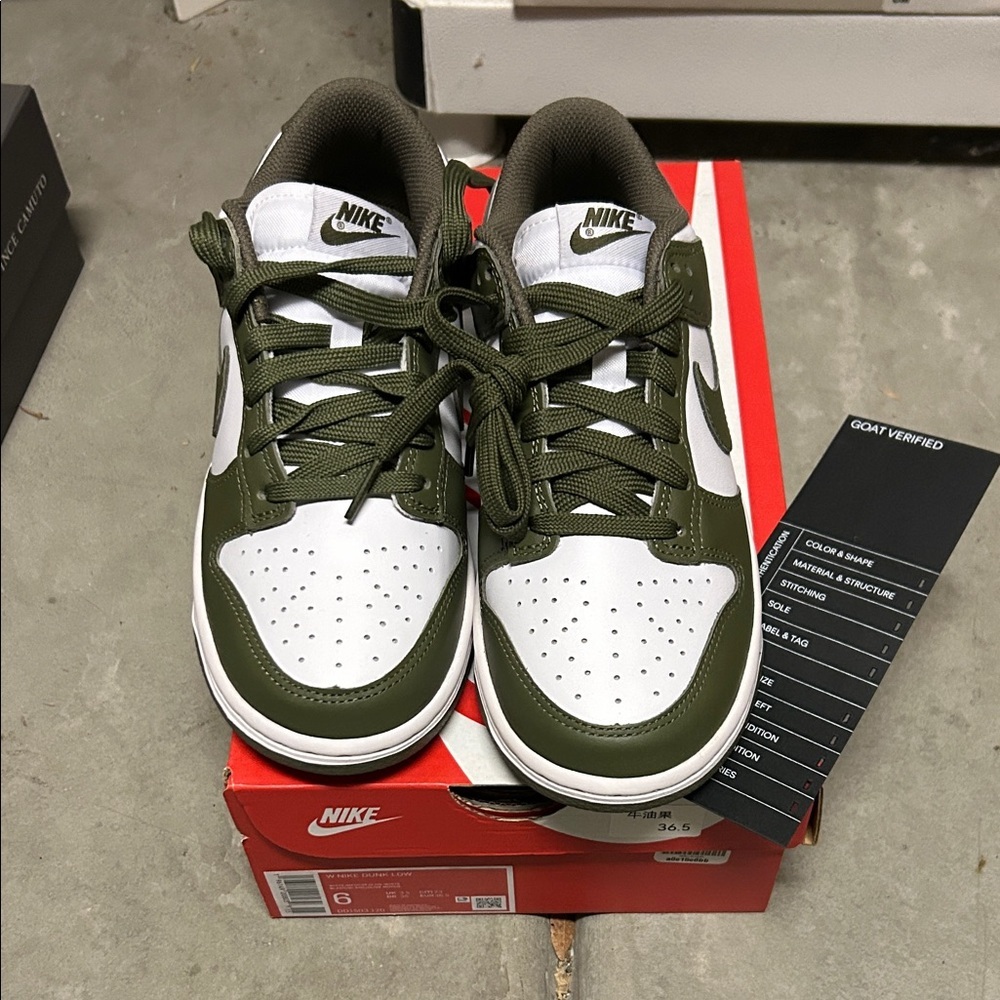 Nike Dunk Low in Olive Green and White Sneakers